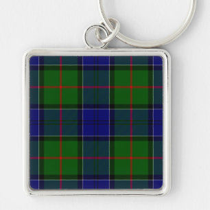 Colquhoun tartan blue grönt plaid fyrkantig silverfärgad nyckelring