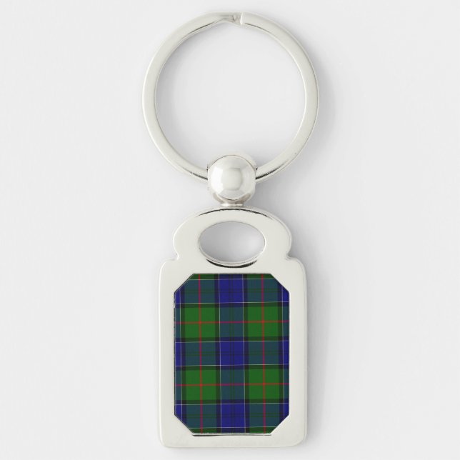 Colquhoun tartan blue grönt plaid rektangulärt silverfärgad nyckelring (Framsidan)