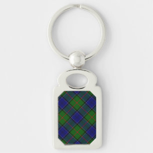 Colquhoun tartan blue grönt plaid rektangulärt silverfärgad nyckelring