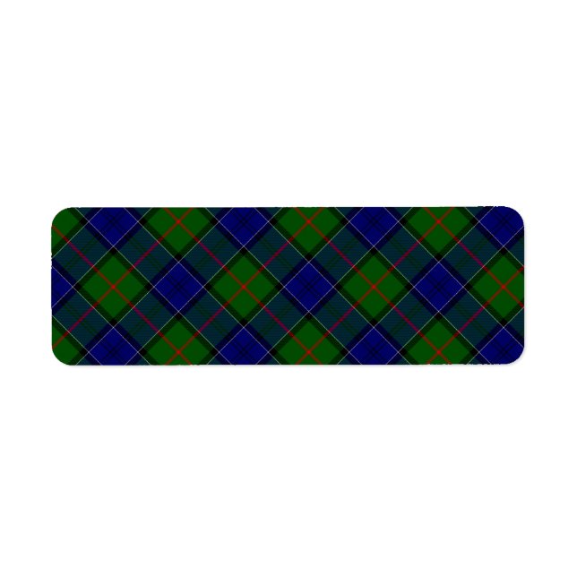 Colquhoun tartan blue grönt plaid returadress etikett (Framsidan)