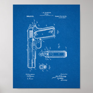 Colt 1911 Gun Patent - blåkopia Poster