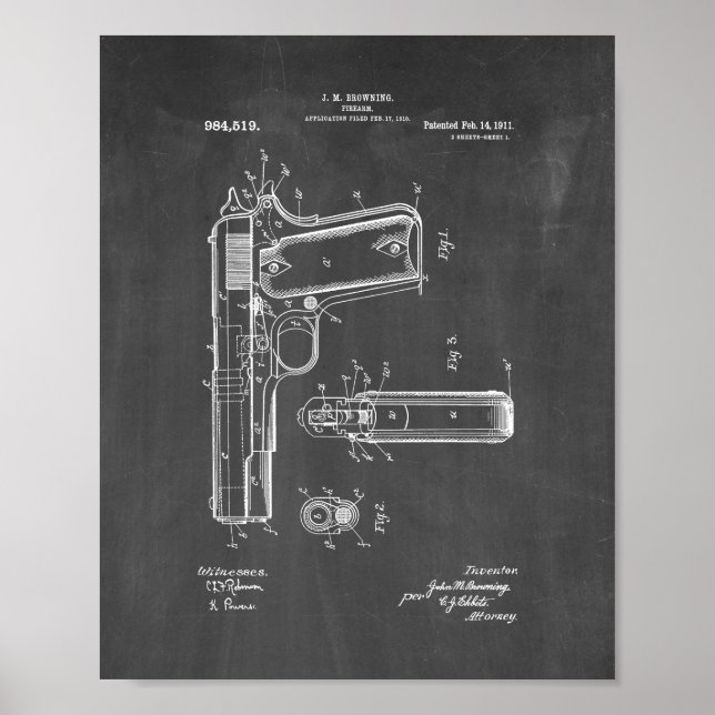 Colt 1911 Gun Patent - Chalkboard Poster (Framsidan)