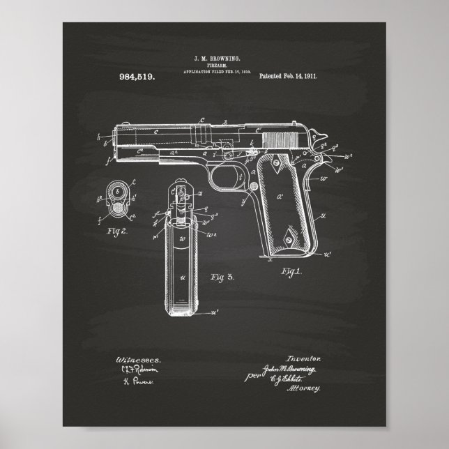 Colt.45 1911 Patent Art - Chalkboard Poster (Framsidan)