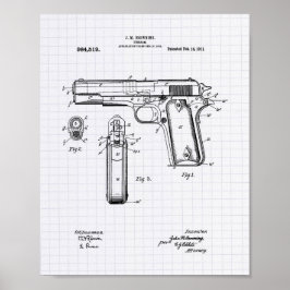 Colt.45 1911 Patent Art - Lintade peper Poster
