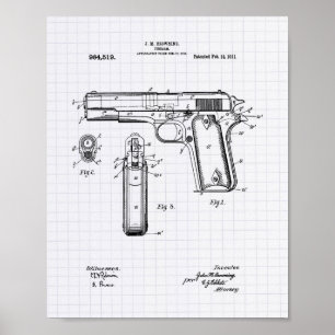 Colt.45 1911 Patent Art - Lintade peper Poster