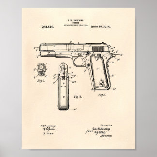 Colt.45 1911 Patent Art - Old Peper Poster