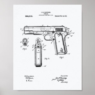 Colt.45 1911 Patent Art - vit Papper Poster
