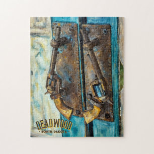 Colt 45 Pistol Door Handles on Saloon in Deadwood Pussel