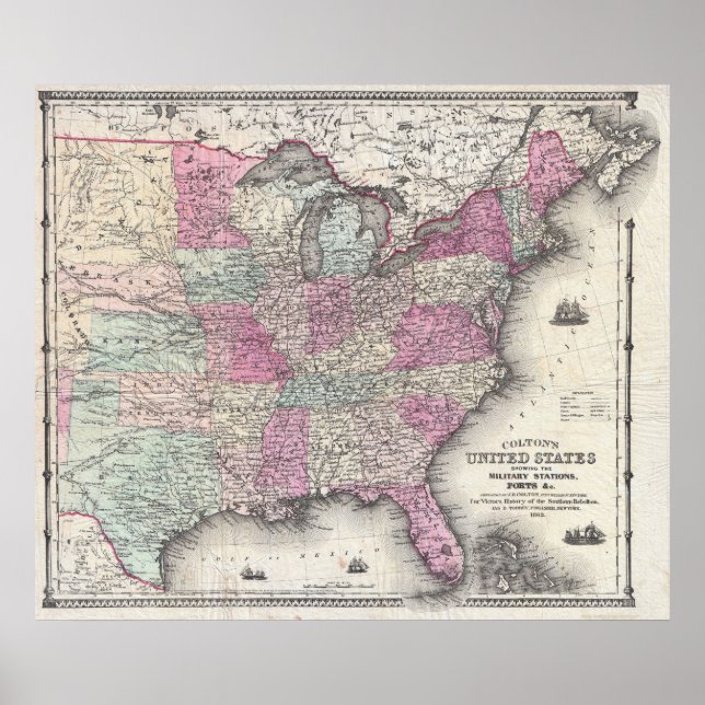 Colton's Civil Krig Karta Poster (Framsidan)