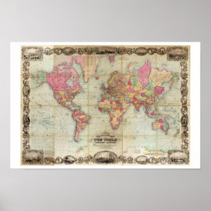 Colton's Illustrated, Karta of the World Small Poster
