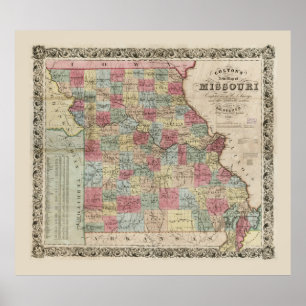 Coltons Karta i Missouri (1851) Poster