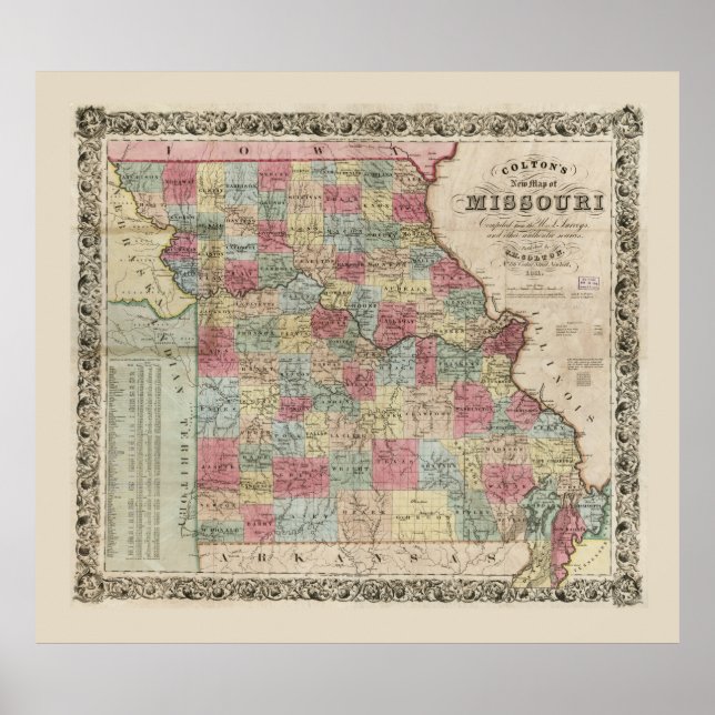 Coltons Karta i Missouri (1851) Poster (Framsidan)