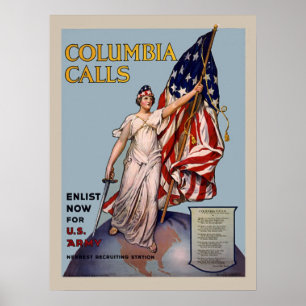 Columbia anropar Vintage WW1-arméregistrering Poster