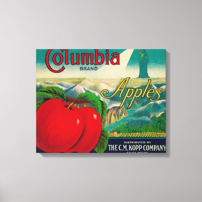 Columbia Apple Låda LabelYakima, WA Canvastryck (Framsida)