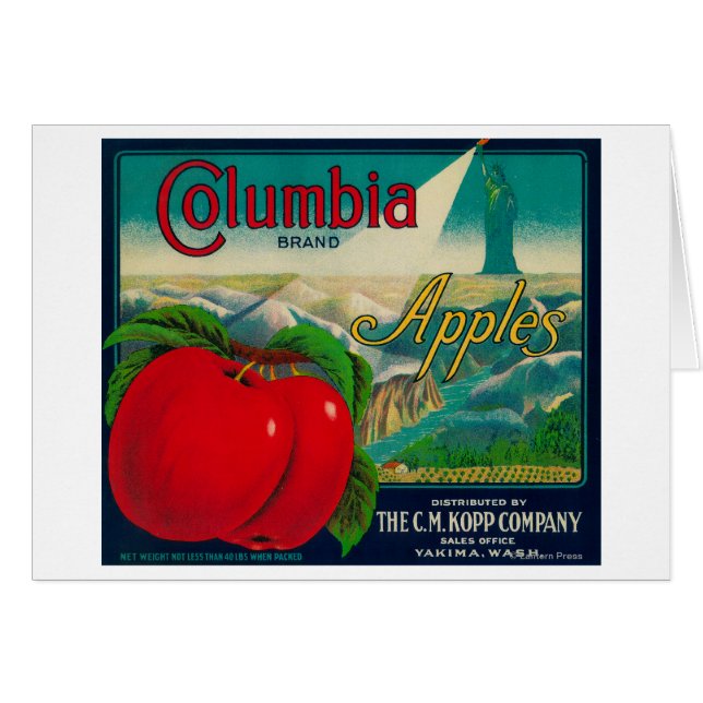 Columbia Apple Låda LabelYakima, WA Hälsningskort (Framsidan Horizontal)