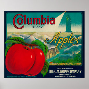 Columbia Apple Låda LabelYakima, WA Poster