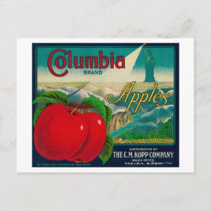 Columbia Apple Låda LabelYakima, WA Vykort