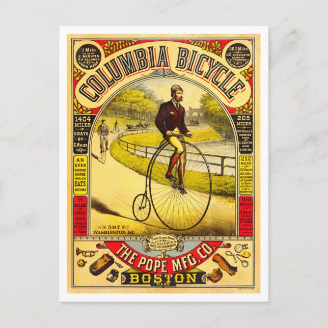 Columbia Bicycle Vintage Annons Vykort (Framsida)