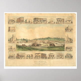 Columbia, CA. Panoramisk Karta 1855 (0441A) Poster