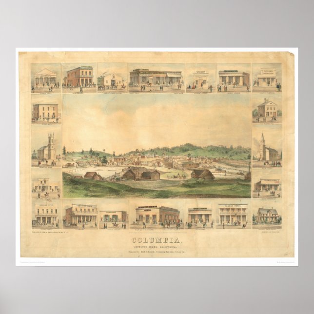 Columbia, CA. Panoramisk Karta 1855 (0441A) Poster (Framsidan)