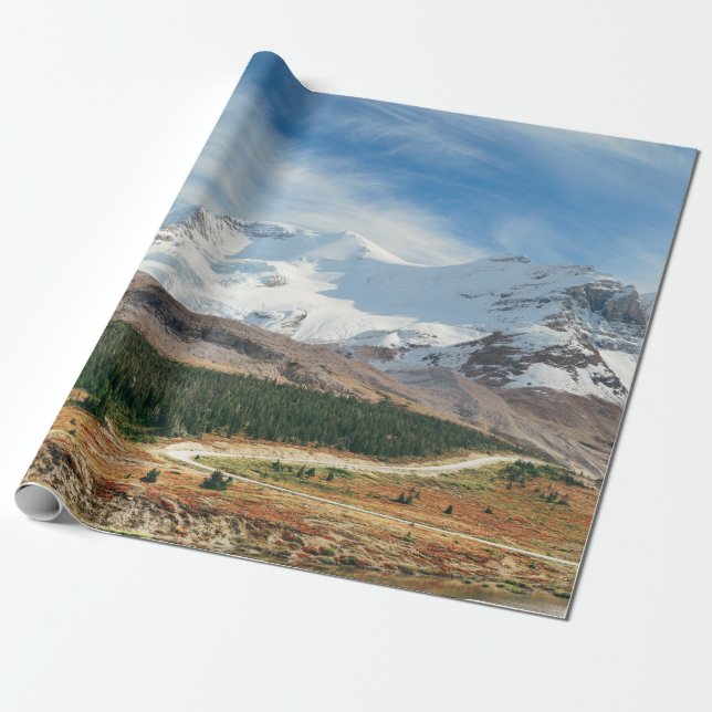 Columbia Icefield panorama med snö täckt montering Presentpapper (Utrullad)