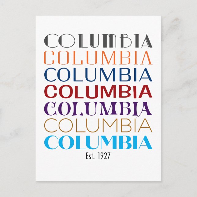 Columbia Logotyp, decades Helgdag vykort (Framsida)