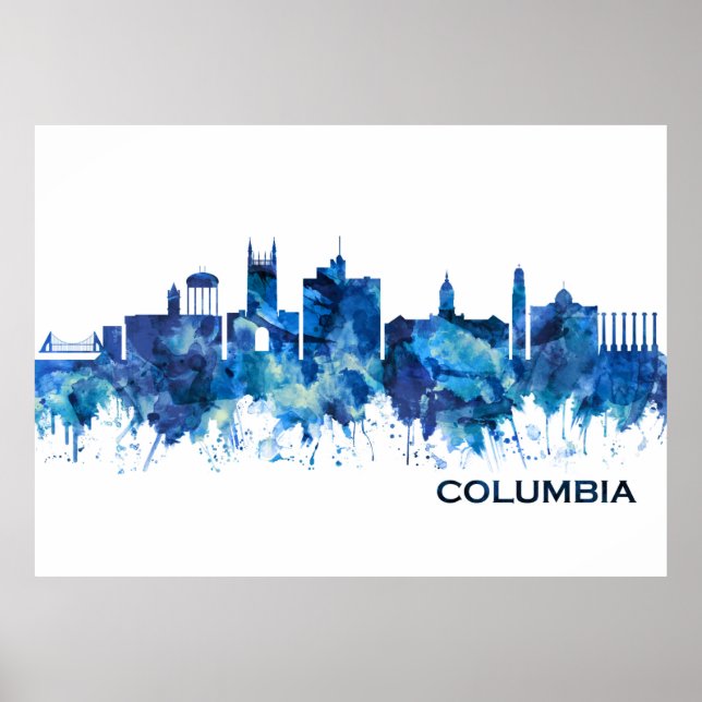 Columbia Missouri Skyline Blue Poster (Framsidan)