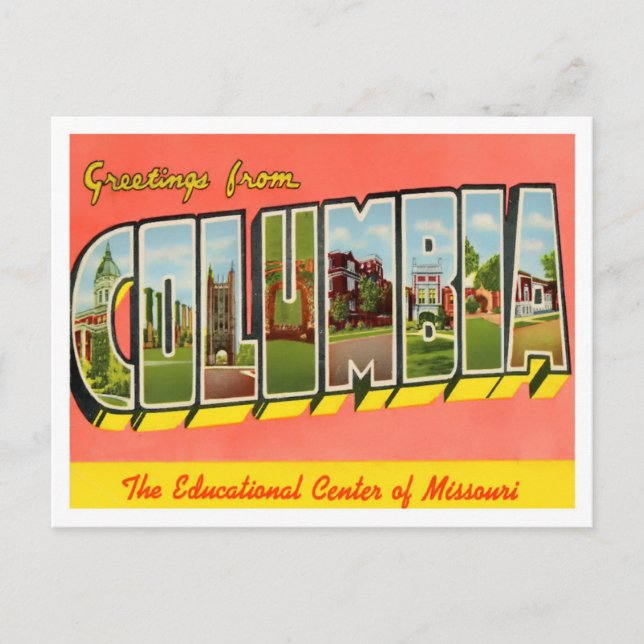 Columbia, Missouri Vintage Big Brev Postcard Vykort (Framsida)
