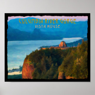 Columbia River Gorge och Vista House-återtryck Poster