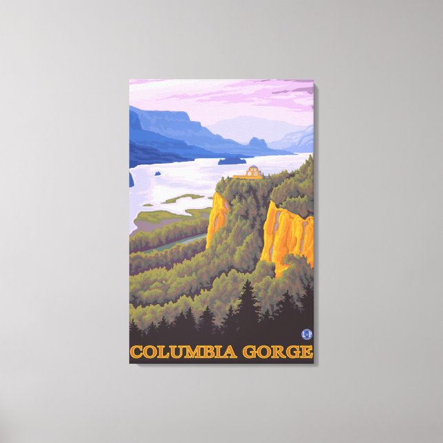 Columbia River Gorge Scene med Krona Point Canvastryck (Framsida)
