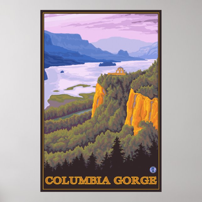 Columbia River Gorge Scene med Krona Point Poster (Framsidan)