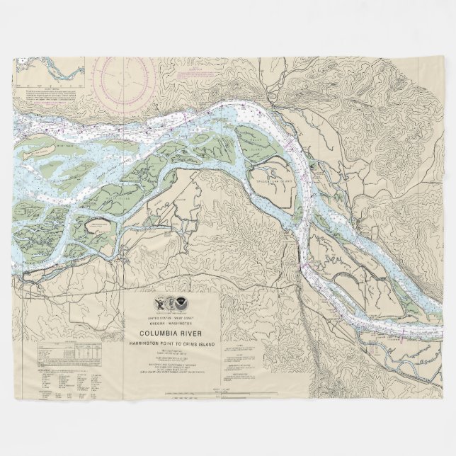 Columbia River Nautical Chart 18523 Fleecefilt (Framsidan (Horisontell))