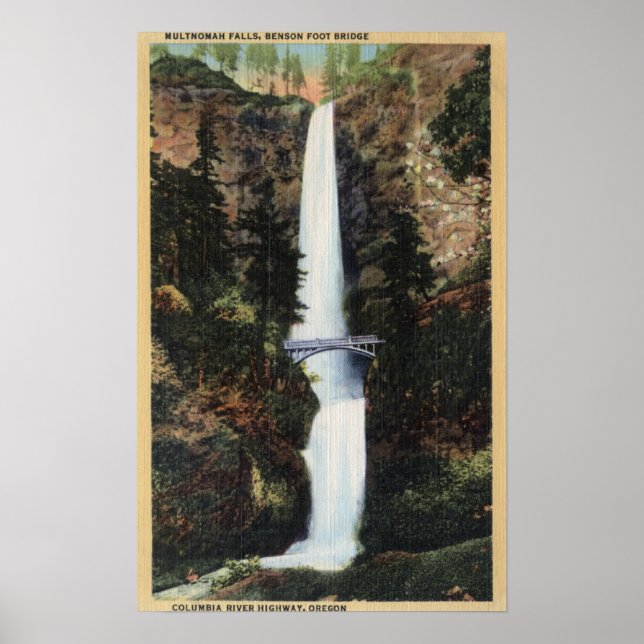 Columbia River, OR - Multnomah Falls och Benson Poster (Framsidan)