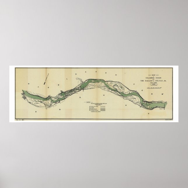 Columbia River Washington Antique Karta Poster (Framsidan)