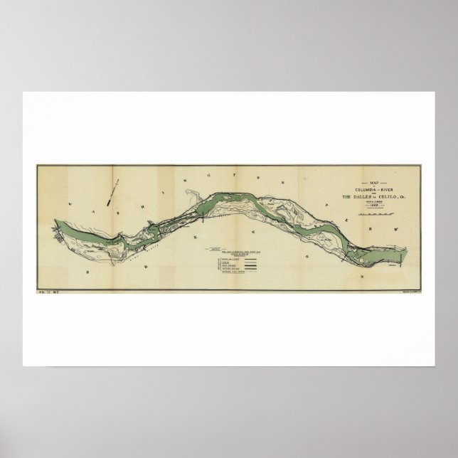 Columbia River Washington Antique Karta Poster (Framsidan)