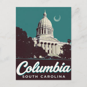 Columbia SC State House-kupol Vintage Konst Vykort