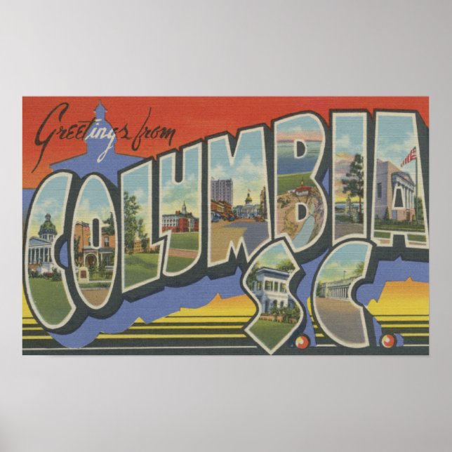 Columbia, South Carolina - Large Brev Scenes Poster (Framsidan)