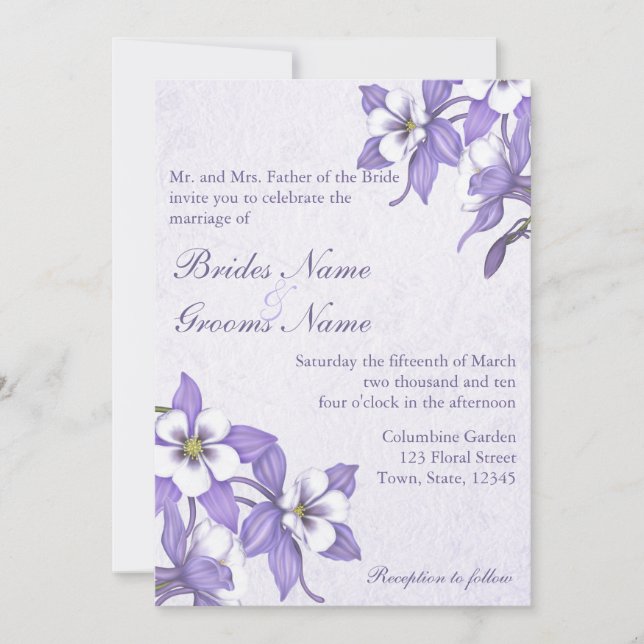 Columbine Bouquet 2 bröllopsinbjudningar Inbjudningar (Framsida)