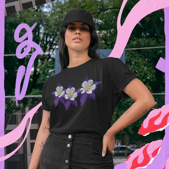 Columbine Lila and White Flowers Mörk T-shirt (Columbine Purple and White Flowers Dark T-shirt)