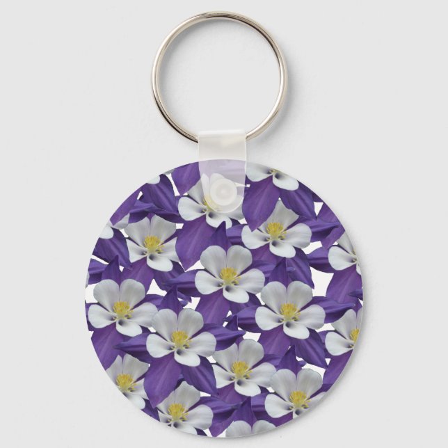Columbine Lila and White Flowers Patten Keychain Nyckelring (Framsida)