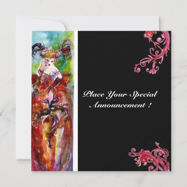 COLUMBINE,Mardi Gras, Sweet 16 Masqueraad Party Inbjudningar (Framsida)