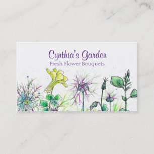 Columbine Nigella Watercolor Wildblommet Bouquet Visitkort