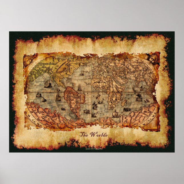 Columbus Åldras Gamla världskartor Poster (Framsidan)