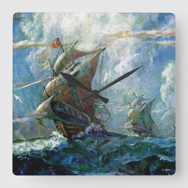 Columbus Day Fyrkantig Klocka (Framsida)