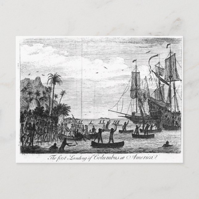 Columbus första landning i Amerika Vykort (Framsida)