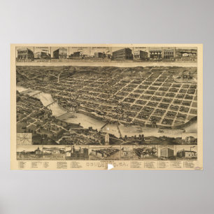 Columbus Georgia 1886 Antique Panoramic Karta Poster