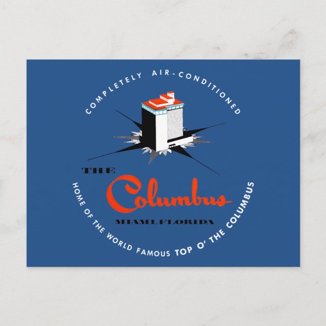 Columbus Hotel Miami Florida Vykort (Framsida)