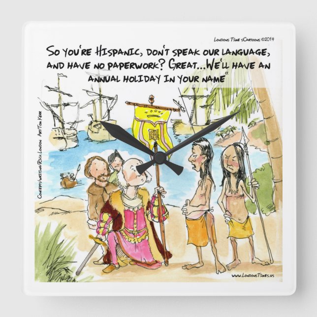 Columbus Immigrerar till Amerika Funny Wall Clock Fyrkantig Klocka (Framsida)