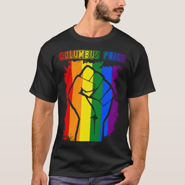 Columbus LGBT Pride Month LGBTQ Rainbow Flag T Shirt (Framsida)
