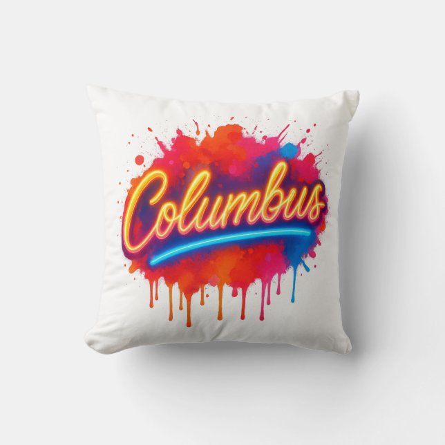 Columbus Neon Street Art Stänk Kudde (Framsida)
